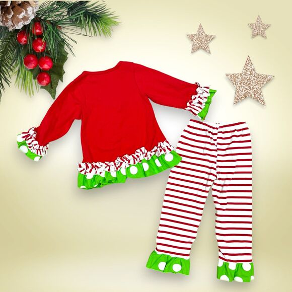 NWOT!! TODDLER Baby Girl Christmas Ruffled Top and Leggings Set Sz M - Picture 2 of 4